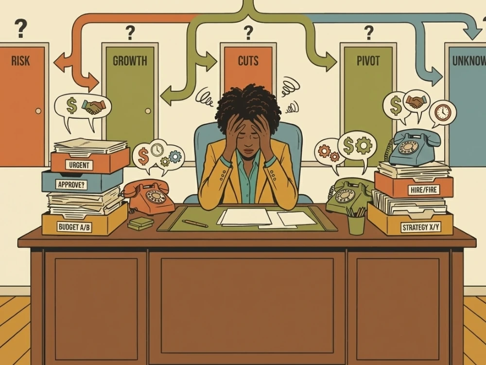 Don't replace decisions with options - infographic showing the gap between AI use case lists and strategic clarity